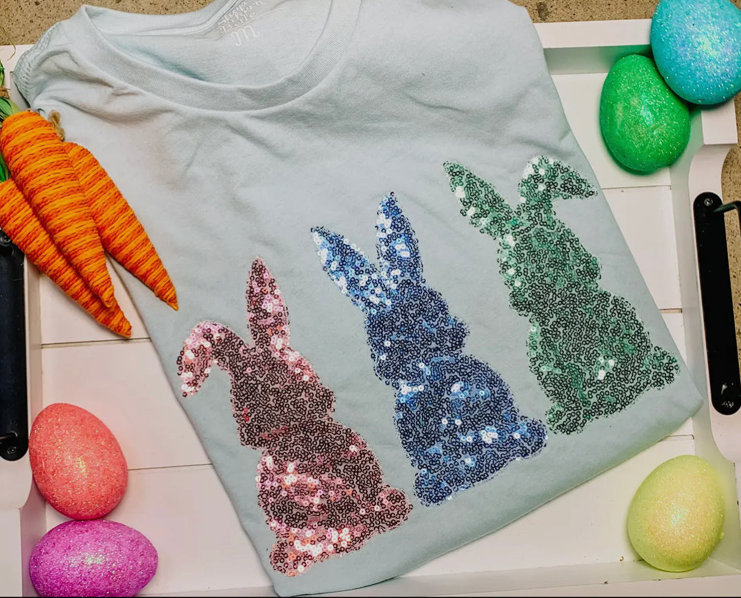 Easter Sequin Bunny Tee-Graphic Tees-Shop Southern Belle-Shop with Bloom West Boutique, Women's Fashion Boutique, Located in Houma, Louisiana