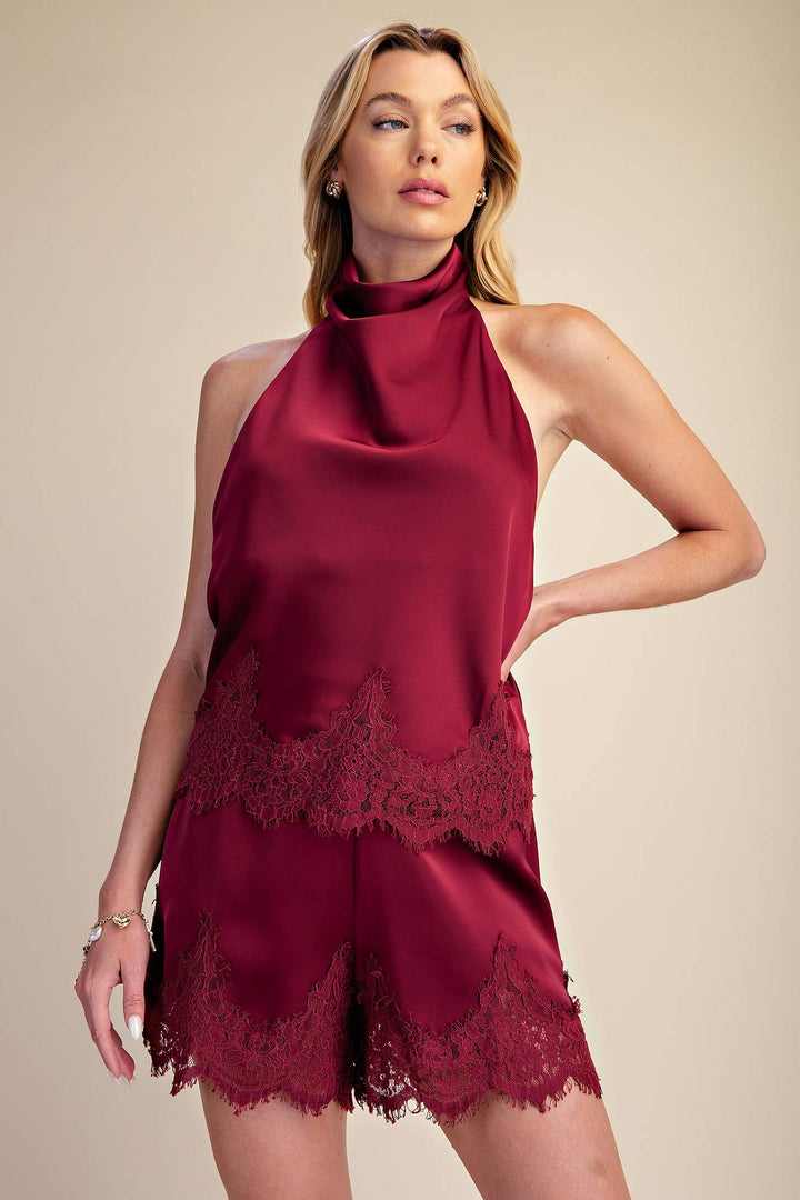 Satin Short With Lace Trim Detail-Glam-Shop with Bloom West Boutique, Women&