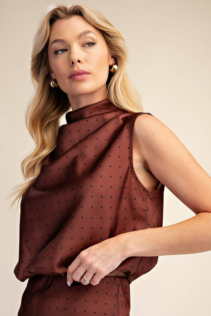 Mock Neck Sleeveless Polka Dot Top-Glam-Shop with Bloom West Boutique, Women&