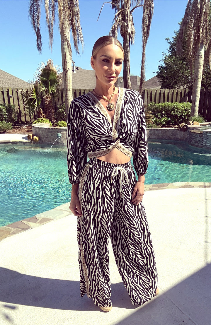 Vintage Havana Animal Print Twist Top and Matching Pants-Two Piece Set-Vintage Havana-Shop with Bloom West Boutique, Women's Fashion Boutique, Located in Houma, Louisiana
