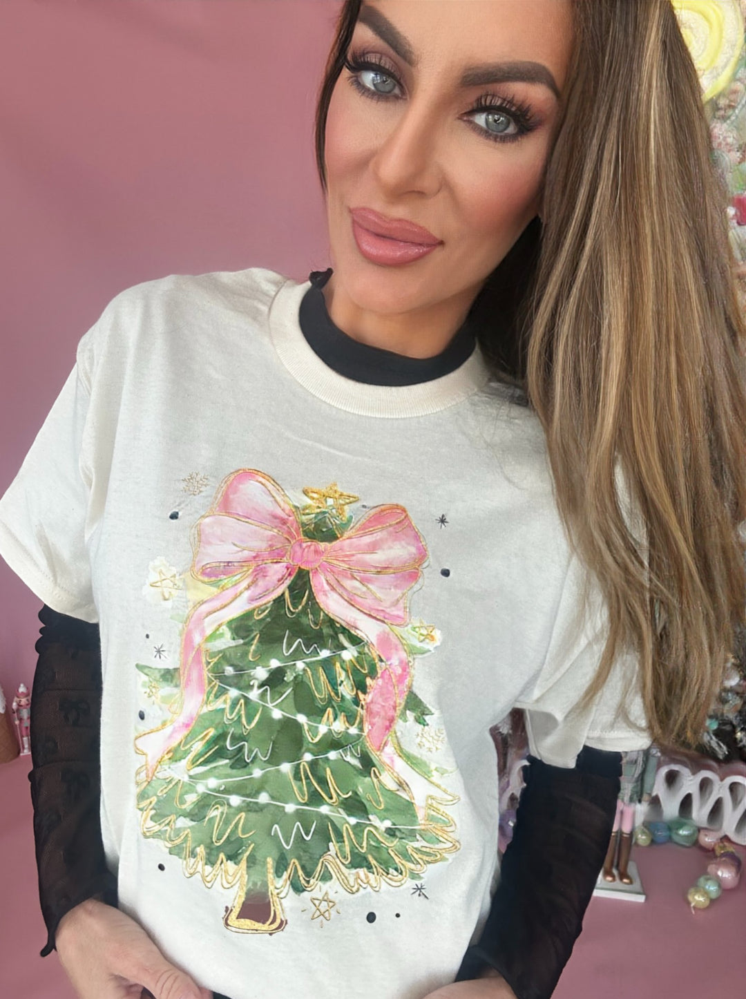 Women's Christmas Tree Christina Tee-Shirt-Graphic Tees-Christmas tee's-Shop with Bloom West Boutique, Women's Fashion Boutique, Located in Houma, Louisiana