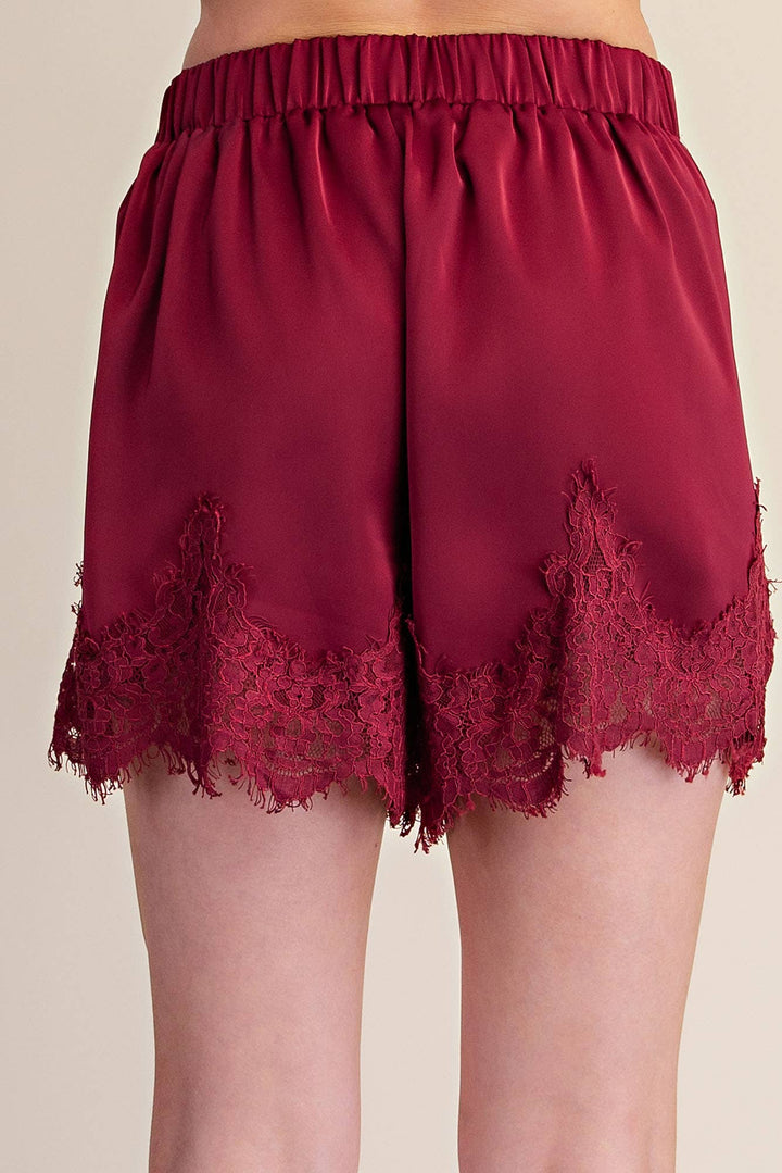 Satin Short With Lace Trim Detail-Glam-Shop with Bloom West Boutique, Women&