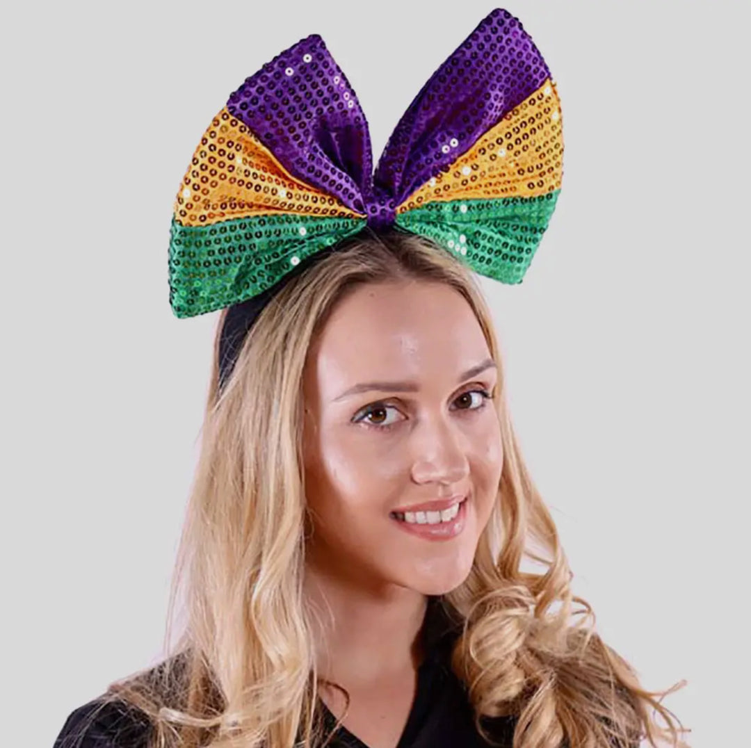 Mardi Gras Huge Bow Headband-Accessories-Wona Trading-Shop with Bloom West Boutique, Women's Fashion Boutique, Located in Houma, Louisiana