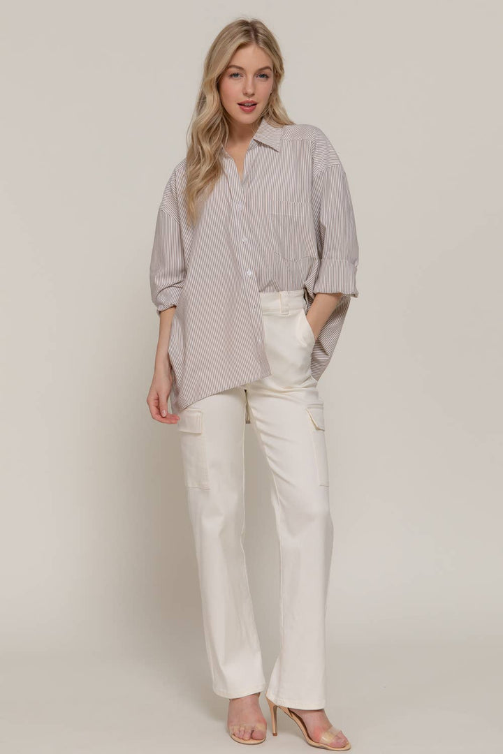 Dolman Striped Button Down-Tops-Active Basic | Active USA-Shop with Bloom West Boutique, Women's Fashion Boutique, Located in Houma, Louisiana