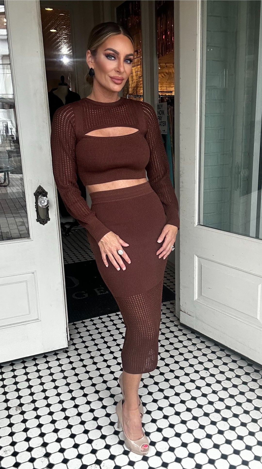 Alondra Open Knit Metallic Sweater Crop Top-Long Sleeves-edit by nine-Shop with Bloom West Boutique, Women's Fashion Boutique, Located in Houma, Louisiana