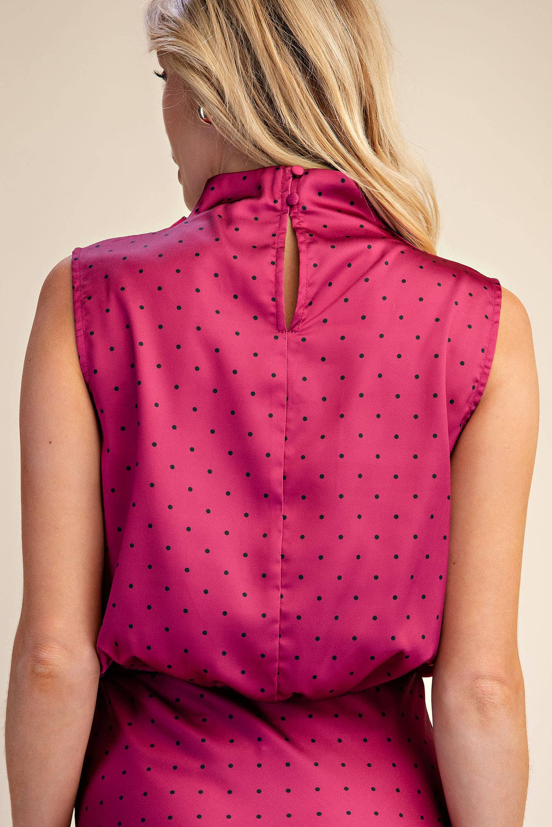 Mock Neck Sleeveless Polka Dot Top-Glam-Shop with Bloom West Boutique, Women&
