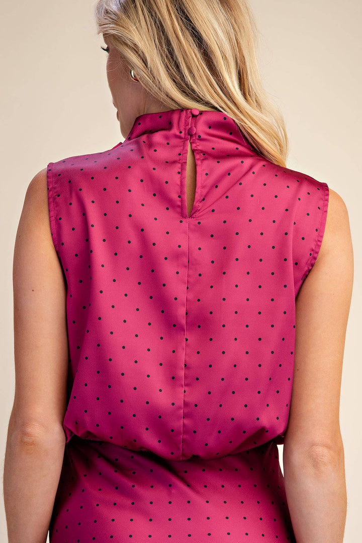 Mock Neck Sleeveless Polka Dot Top-Glam-Shop with Bloom West Boutique, Women&