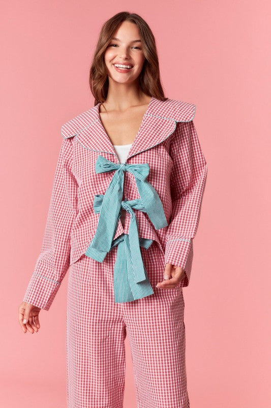 The Yuletide Bow Set-Pajamas-Peach Love-Shop with Bloom West Boutique, Women's Fashion Boutique, Located in Houma, Louisiana