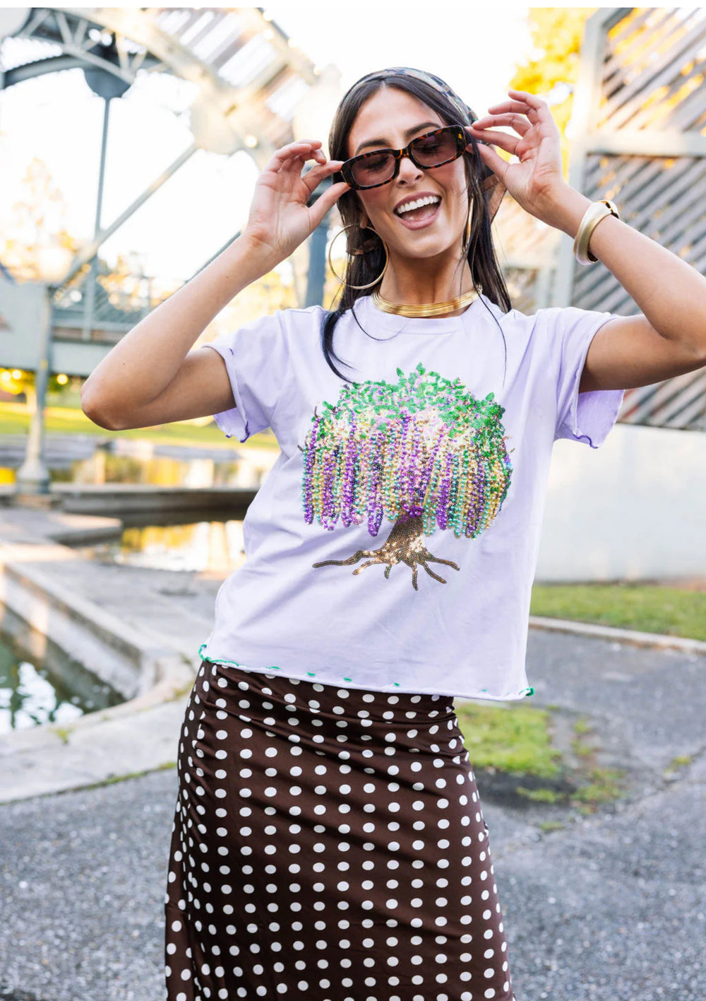 Queen Of Sparkles Lavender Frill Edge Beads In Tree Tee-QOS Tops-Queen Of Sparkles-Shop with Bloom West Boutique, Women's Fashion Boutique, Located in Houma, Louisiana