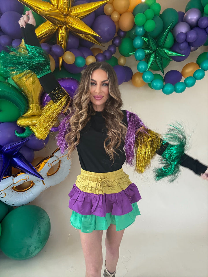 Mardi Gras Colorblock Layered Skort-Skorts-Bibi-Shop with Bloom West Boutique, Women's Fashion Boutique, Located in Houma, Louisiana