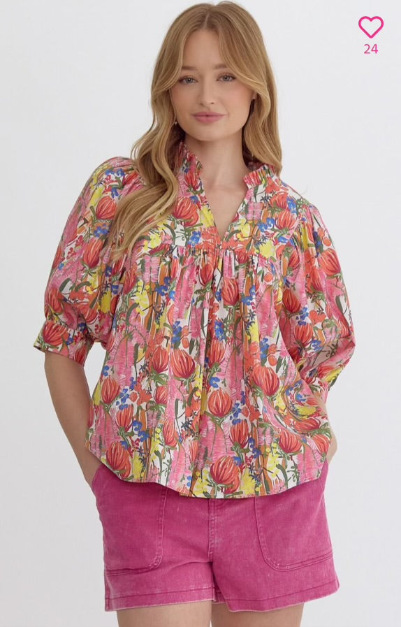 Flora Flower Pattern Blouse-Long Sleeves-Entro-Shop with Bloom West Boutique, Women's Fashion Boutique, Located in Houma, Louisiana