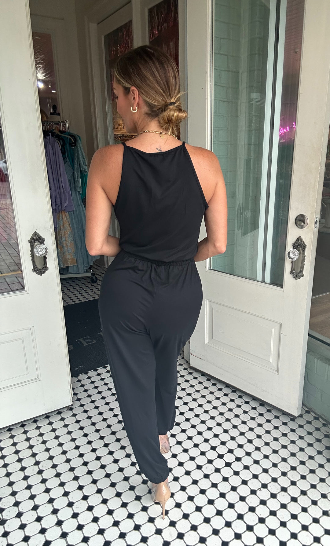 Faith Sleeveless Tie Waist Jumpsuit-Jumpsuits-Capella Apparel-Shop with Bloom West Boutique, Women's Fashion Boutique, Located in Houma, Louisiana