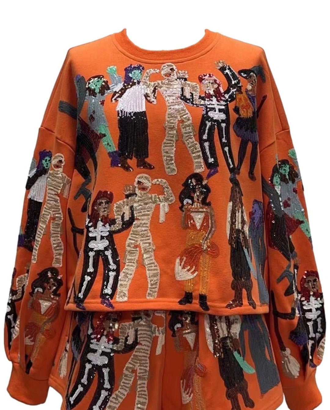 Queen of Sparkles Orange Spooky Dancers Sweatshirt-Graphic Sweaters-Queen Of Sparkles-Shop with Bloom West Boutique, Women's Fashion Boutique, Located in Houma, Louisiana