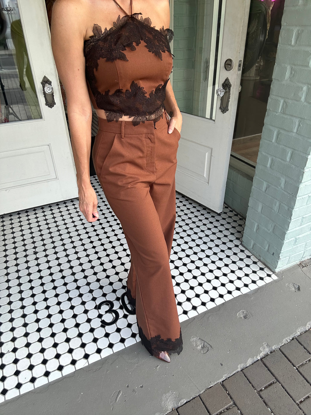 Nova Lace Trim Hem Wide Leg Pants-Dress Pants-Endless Blu-Shop with Bloom West Boutique, Women's Fashion Boutique, Located in Houma, Louisiana