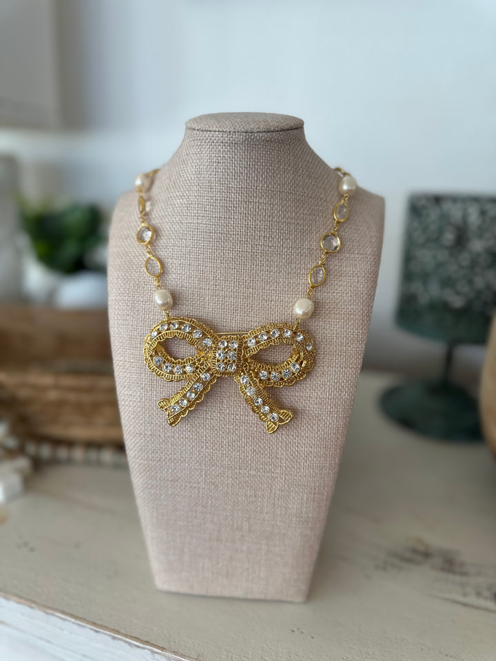 Erin Knight Design Vintage Carolee Rhinestone Bow Necklace-Necklaces-Erin Knight Designs-Shop with Bloom West Boutique, Women's Fashion Boutique, Located in Houma, Louisiana