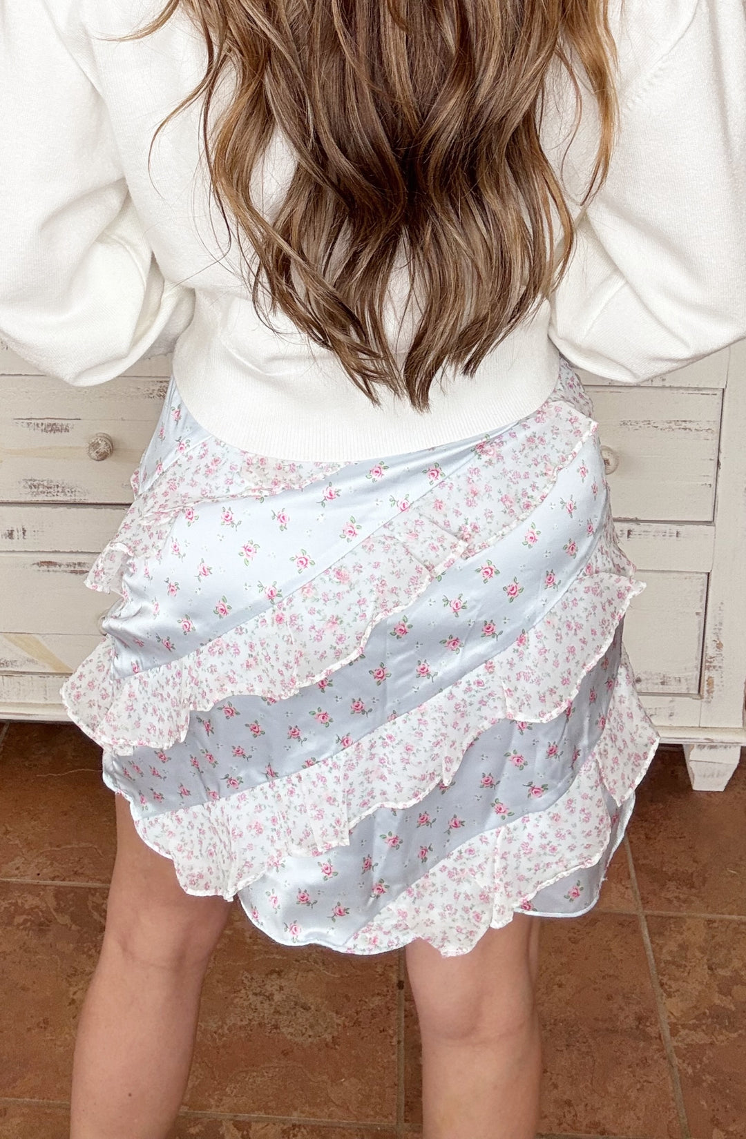 Fancy Floral Printed Ruffled Mini Skirt-Skirts-Peach Love-Shop with Bloom West Boutique, Women's Fashion Boutique, Located in Houma, Louisiana