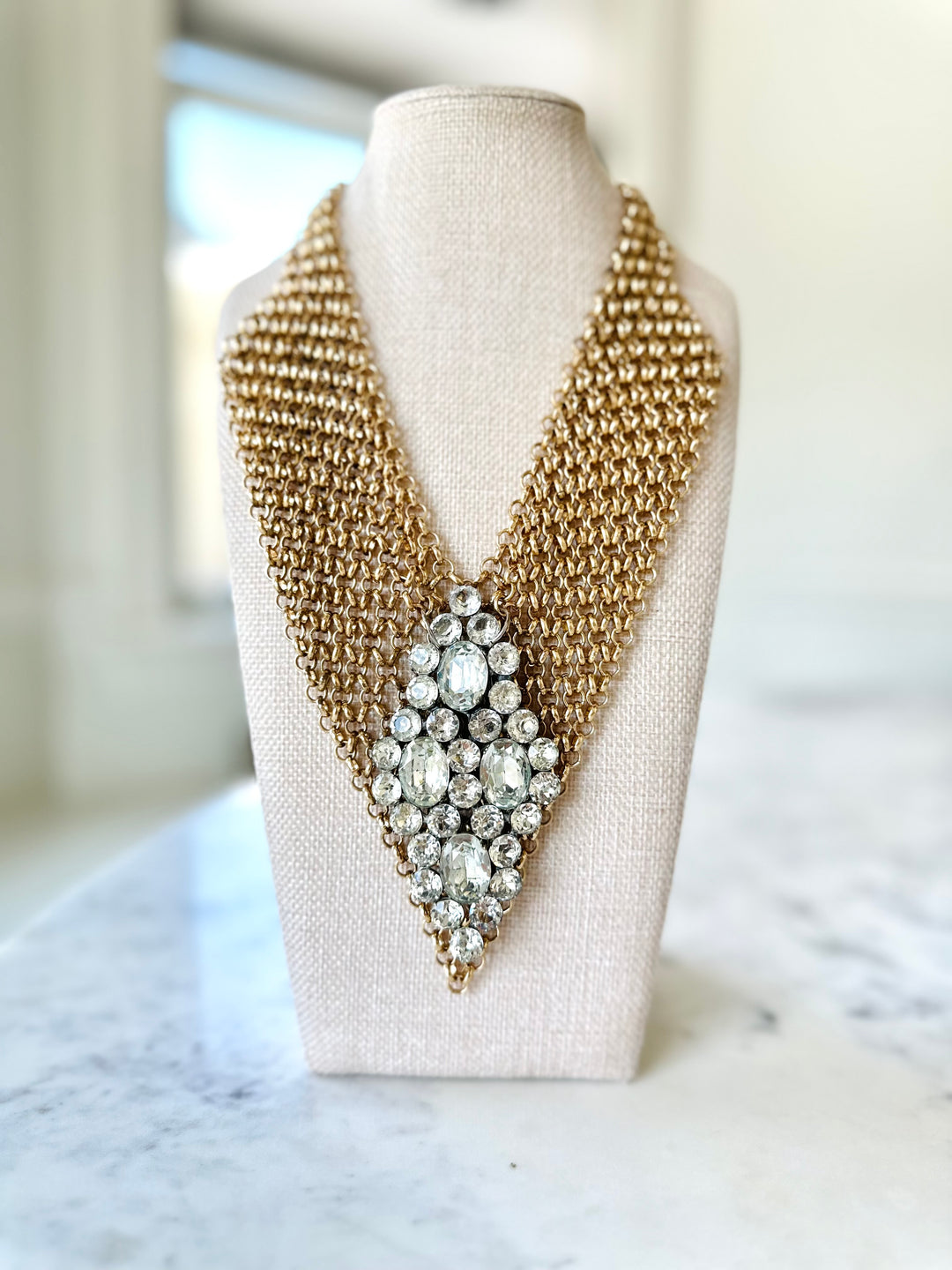 Erin Knight Vintage Collard Chain with Diamond Rhinestones Brooch-Accessories-Erin Knight Designs-Shop with Bloom West Boutique, Women's Fashion Boutique, Located in Houma, Louisiana