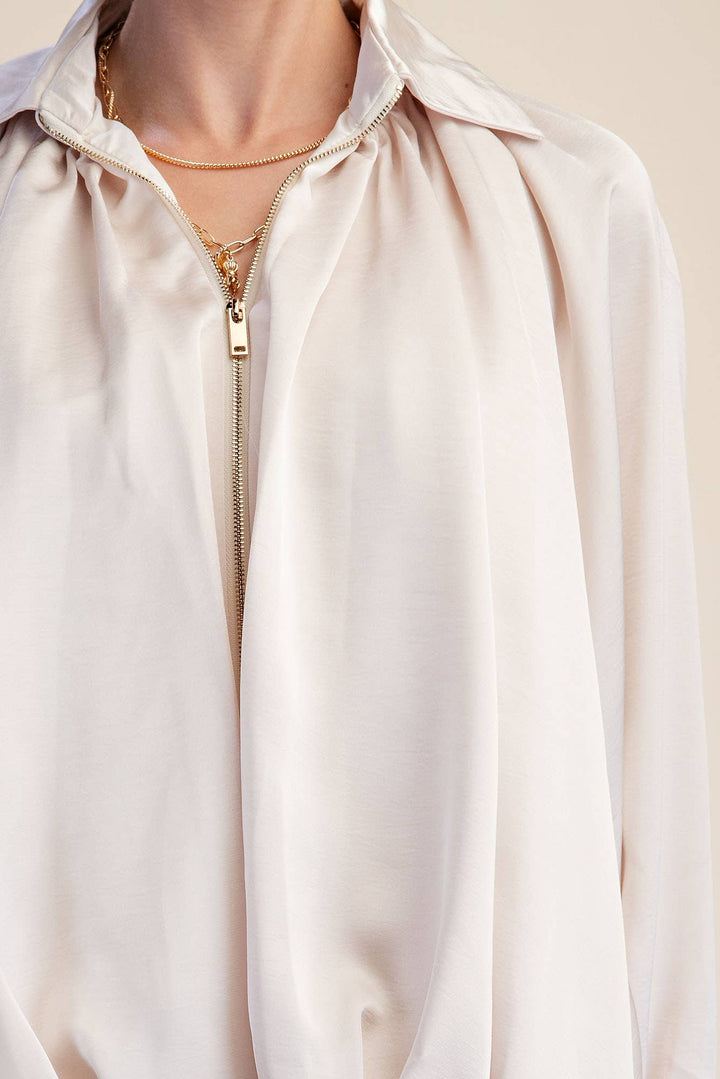 Balloon Pleated Detail Bomber Jacket-Glam-Shop with Bloom West Boutique, Women&