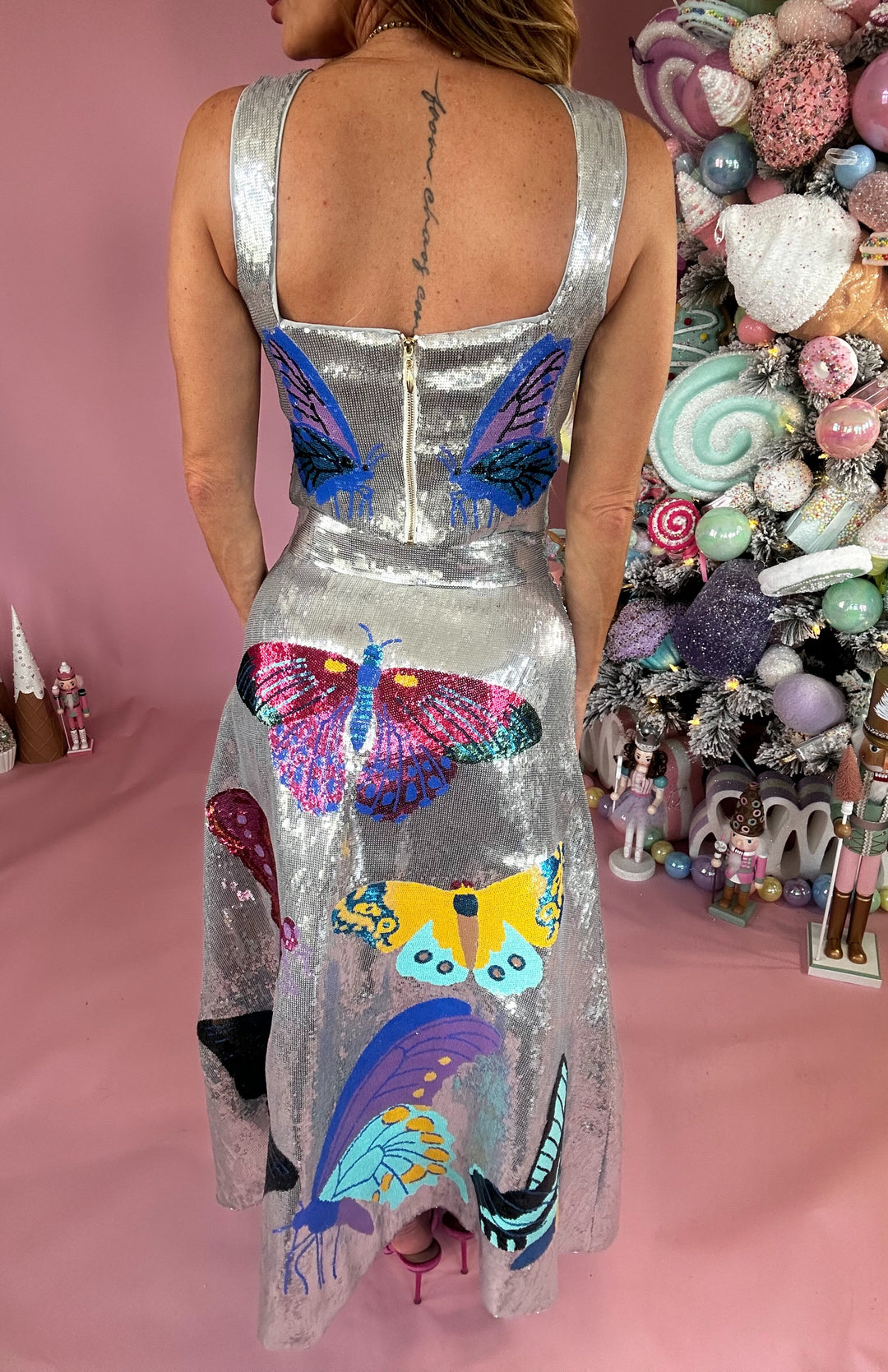 Queen Of Sparkles Silver Full Sequin Butterfly Tank-QOS Tops-Queen Of Sparkles-Shop with Bloom West Boutique, Women's Fashion Boutique, Located in Houma, Louisiana