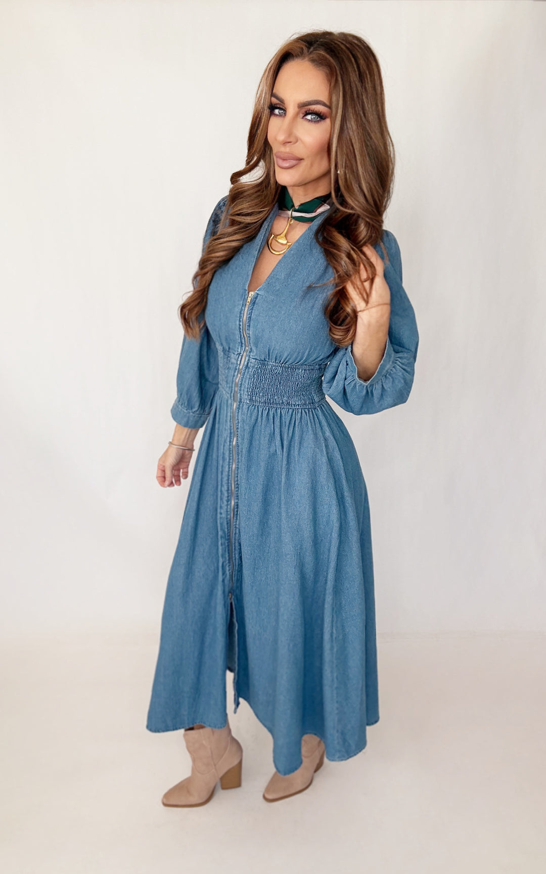 Blue Kiss Zip Dress-Dresses-Entro-Shop with Bloom West Boutique, Women's Fashion Boutique, Located in Houma, Louisiana