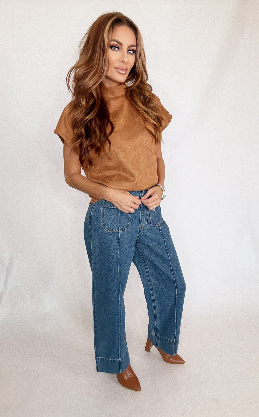 THML Short Sleeve Suede Top-Tops-THML-Shop with Bloom West Boutique, Women's Fashion Boutique, Located in Houma, Louisiana