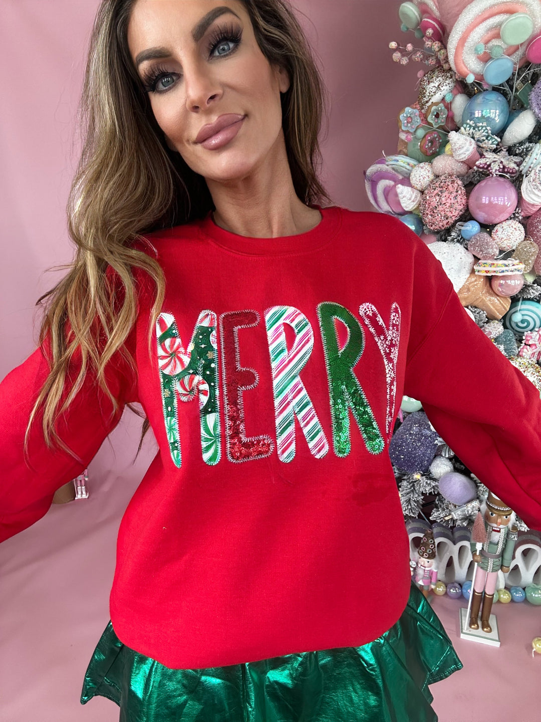 Merry Embroidery Sweatshirt-Sweaters-shop lve-Shop with Bloom West Boutique, Women's Fashion Boutique, Located in Houma, Louisiana