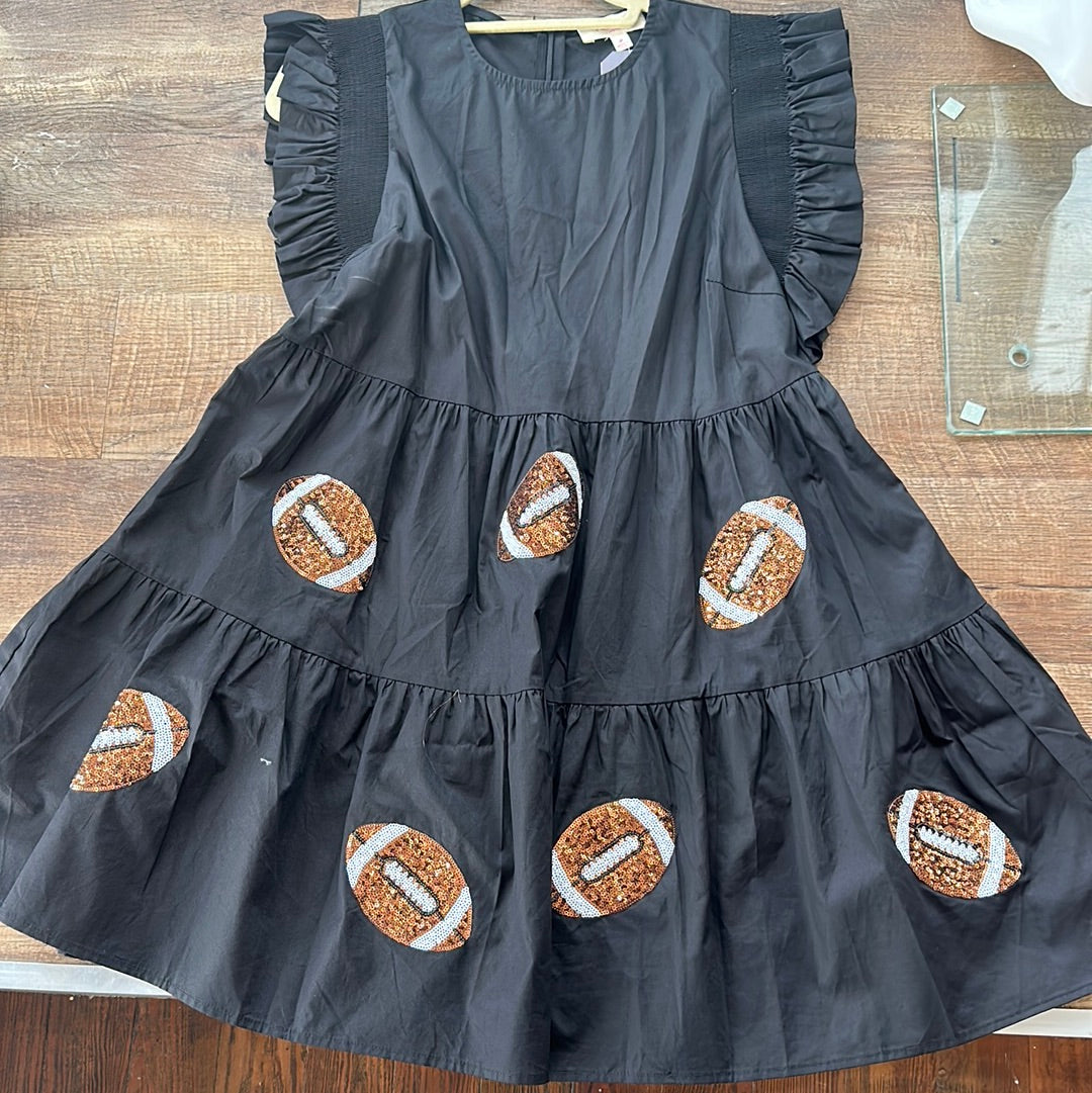 Maeve Stylish Sequin Football Patch Babydoll Dress-Dresses-Peach Love-Shop with Bloom West Boutique, Women's Fashion Boutique, Located in Houma, Louisiana