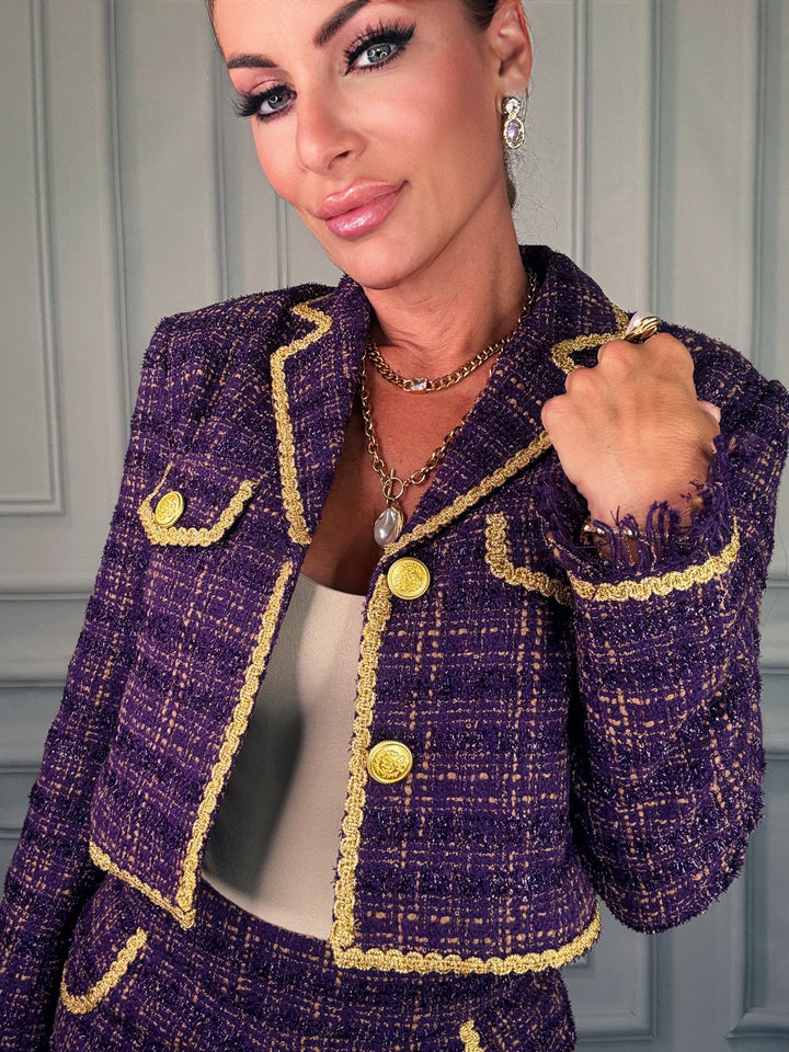 Crowned in Purple Tweed Jacket PRE-ORDER-Jackets-Love, Leslie-Shop with Bloom West Boutique, Women&