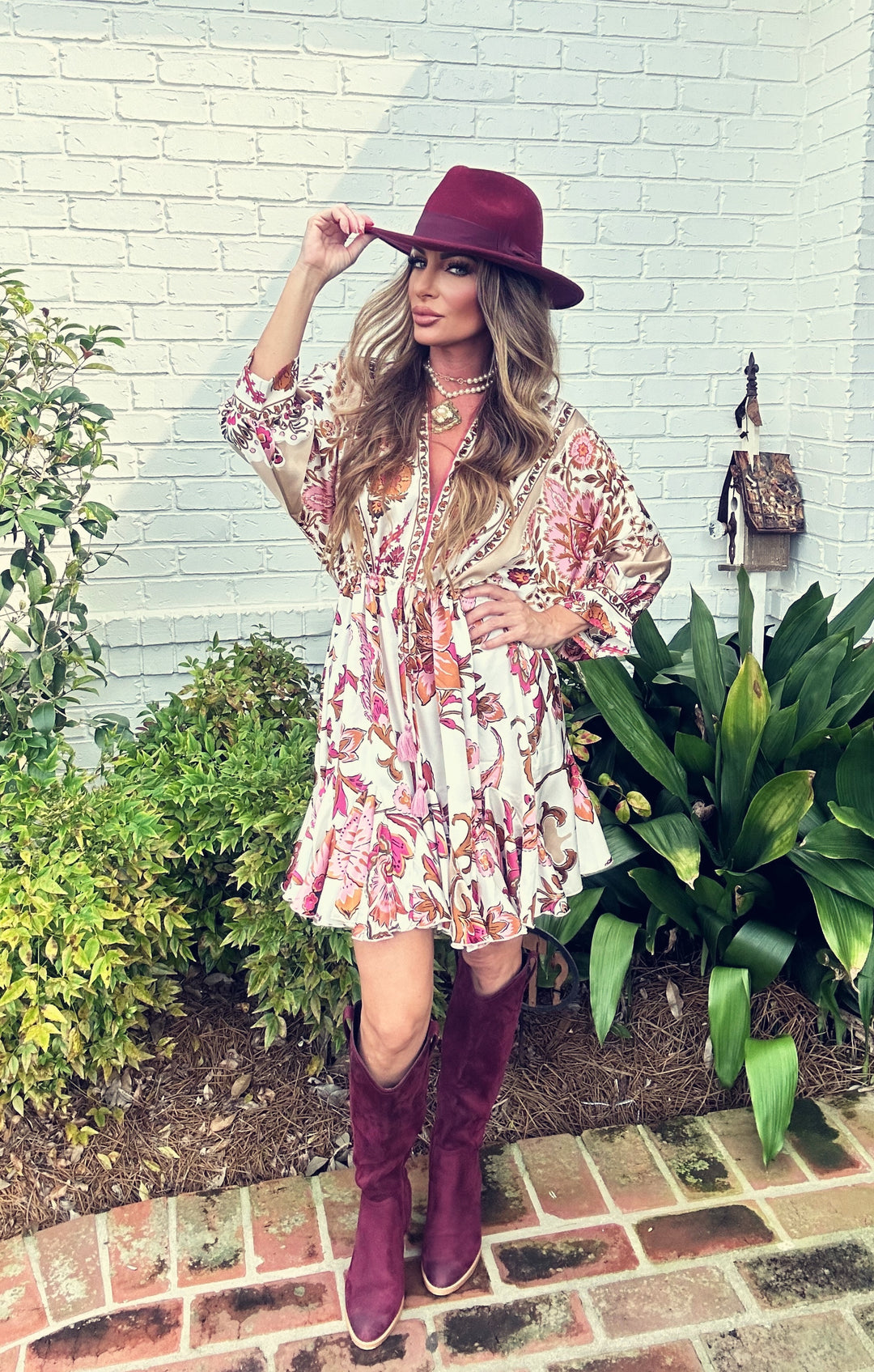 Blithe Dolman Sleeve Border Printed Dress-Mini Dresses-Aakaa-Shop with Bloom West Boutique, Women's Fashion Boutique, Located in Houma, Louisiana