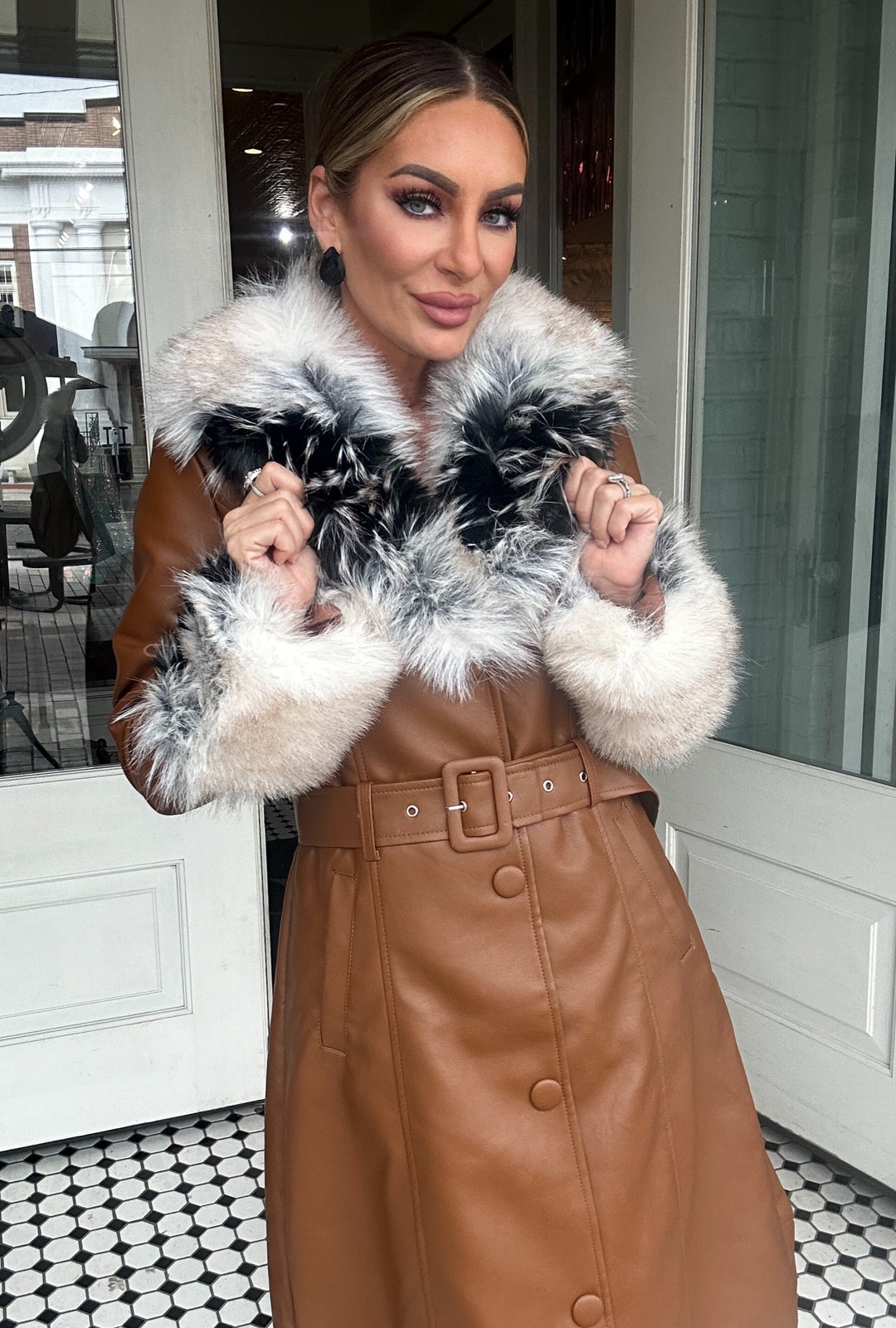 Baxter Faux Leather W/Fur Trim Trench Coat-Jackets-Azalea Wang-Shop with Bloom West Boutique, Women's Fashion Boutique, Located in Houma, Louisiana