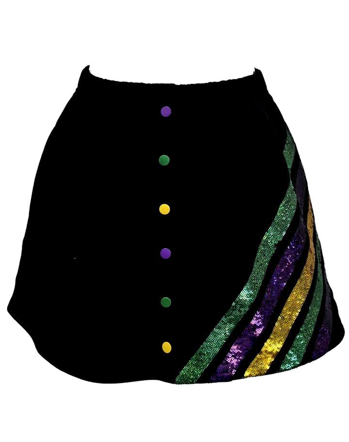 Queen of Sparkles Black Diagonal Mardi Gras Stripe Skirt-QOS Bottoms-Queen Of Sparkles-Shop with Bloom West Boutique, Women's Fashion Boutique, Located in Houma, Louisiana