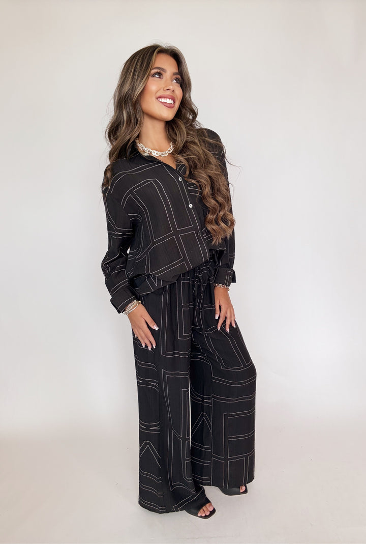 The Monroe Button-Up Top Black-Tops-Entro-Shop with Bloom West Boutique, Women's Fashion Boutique, Located in Houma, Louisiana
