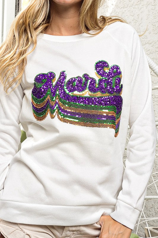 Layered Mardi Sequin Lettering Pullover-Graphic Sweaters-Bibi-Shop with Bloom West Boutique, Women's Fashion Boutique, Located in Houma, Louisiana