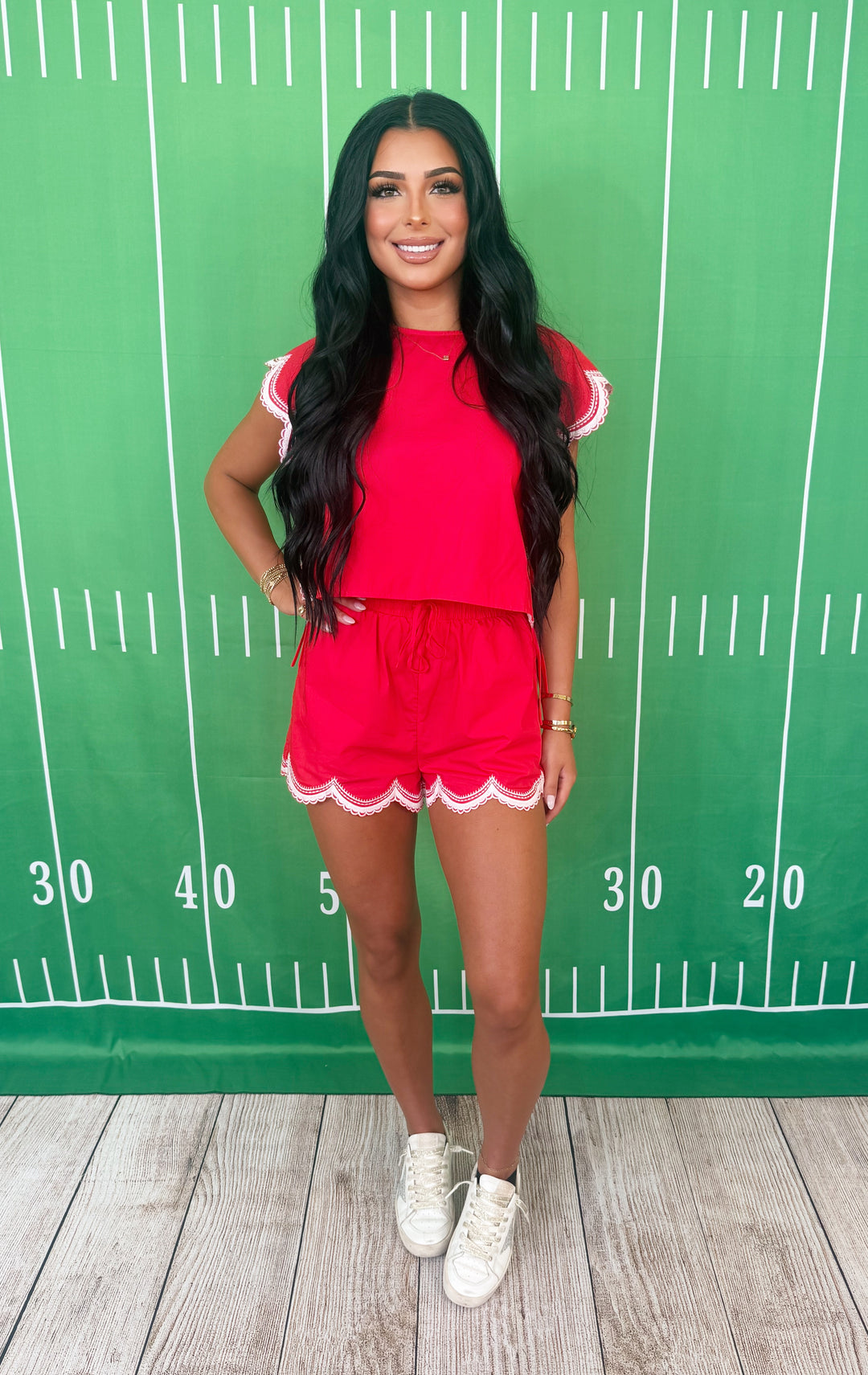 Red Zone Ribbon Shorts-Shorts-day and moon-Shop with Bloom West Boutique, Women&