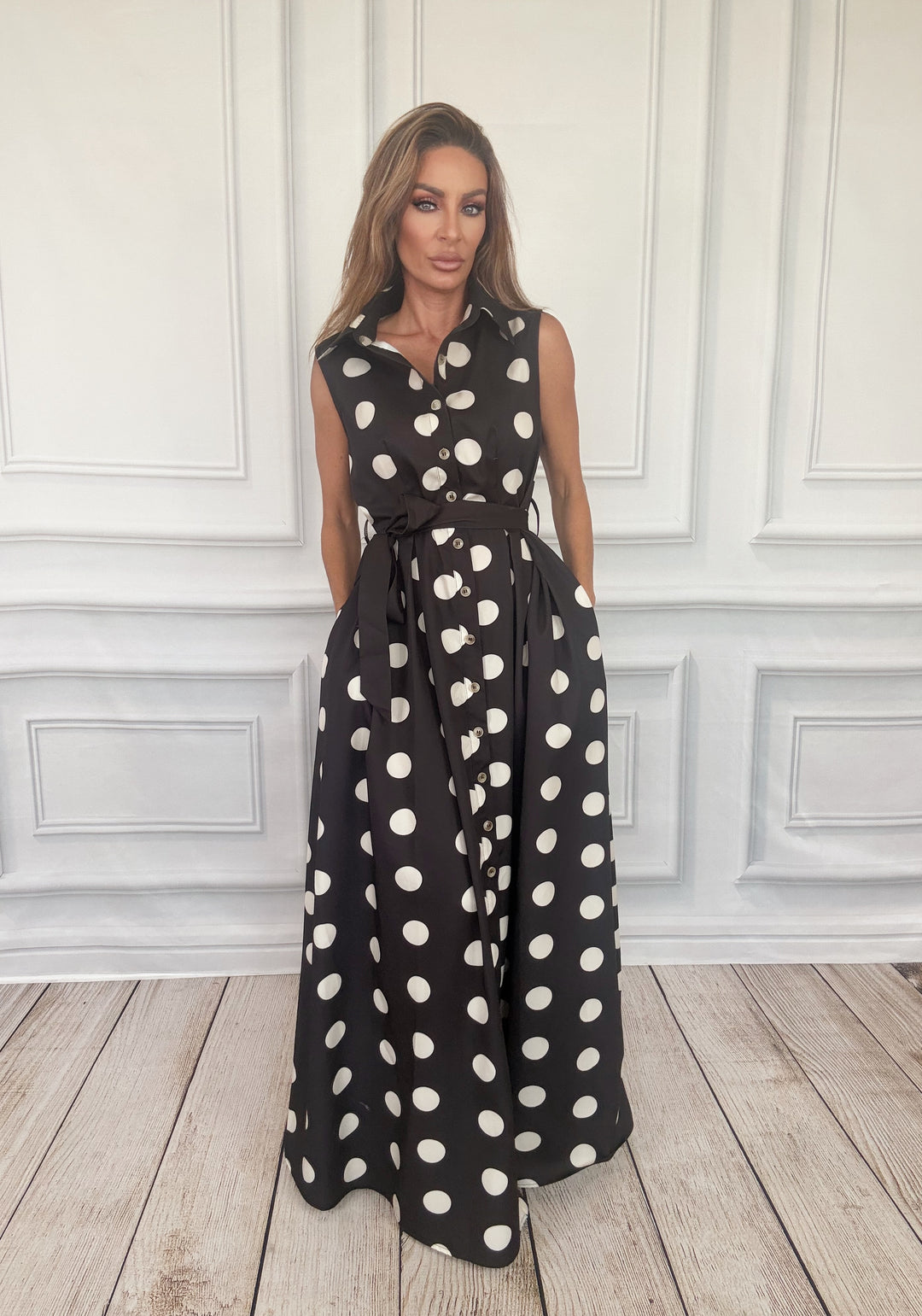 The Park Avenue Polka Dot Shirt Dress-Maxi Dresses-JADE BY JANE-Shop with Bloom West Boutique, Women&