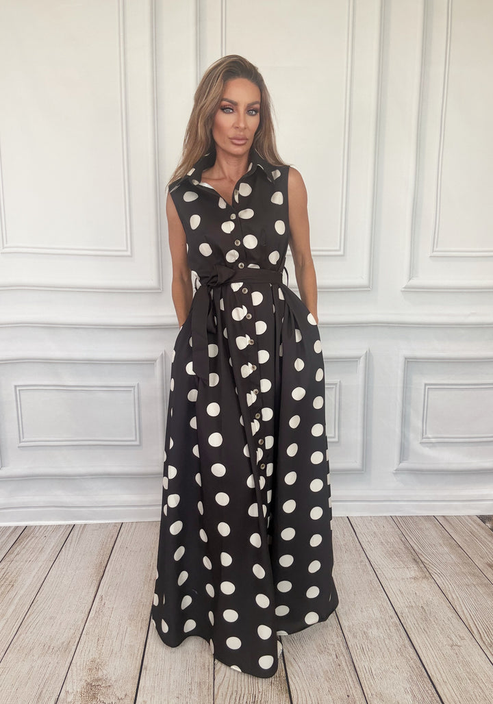 The Park Avenue Polka Dot Shirt Dress-Maxi Dresses-JADE BY JANE-Shop with Bloom West Boutique, Women&