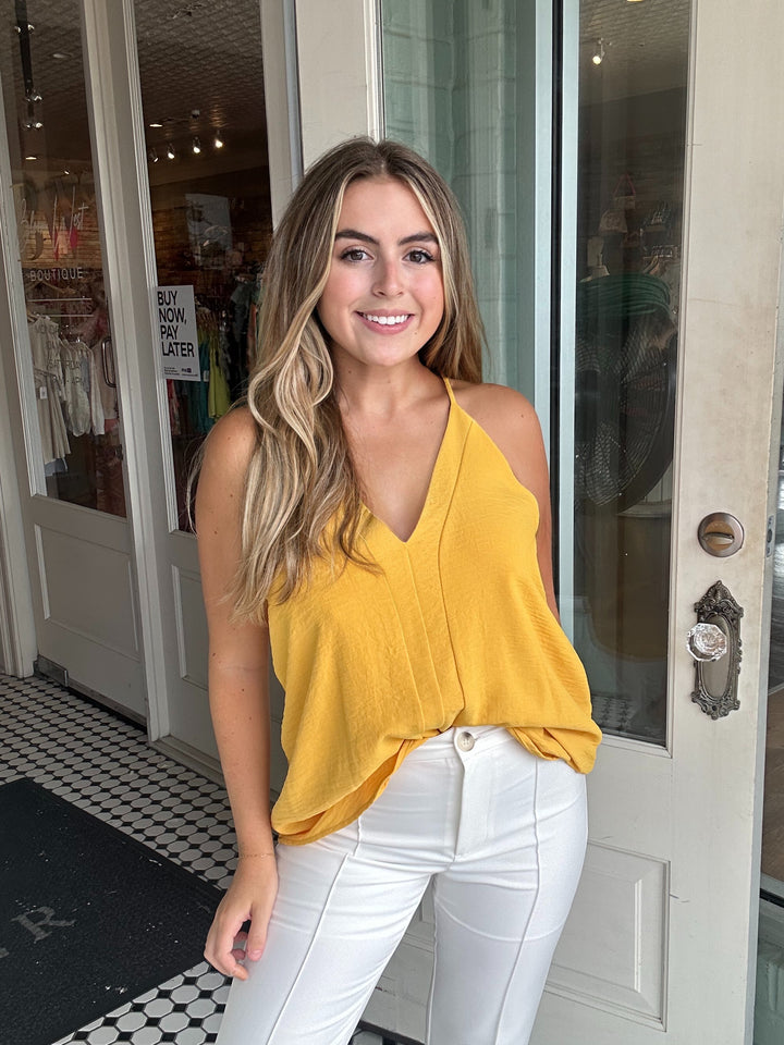 Roxy Gold Airflo Solid Print Front Tank W/Lining-Sleeveless-Adrienne-Shop with Bloom West Boutique, Women's Fashion Boutique, Located in Houma, Louisiana