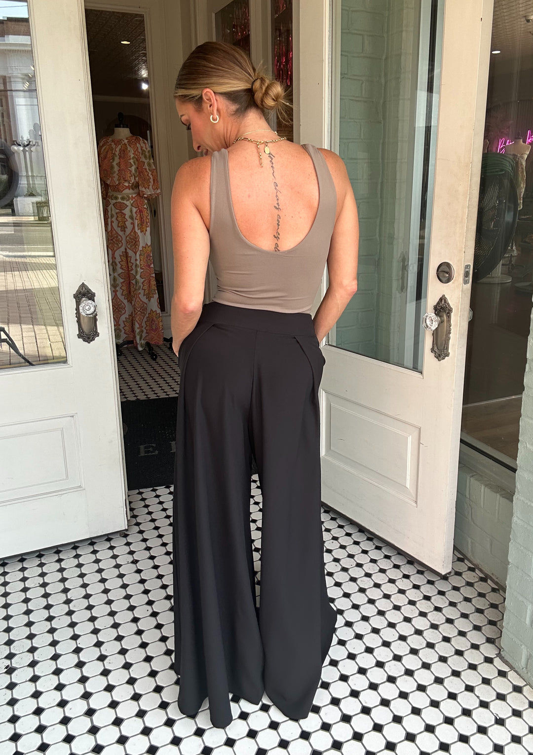 Ashley Wide Leg Pants-Dress Pants-Nylon Apparel-Shop with Bloom West Boutique, Women's Fashion Boutique, Located in Houma, Louisiana