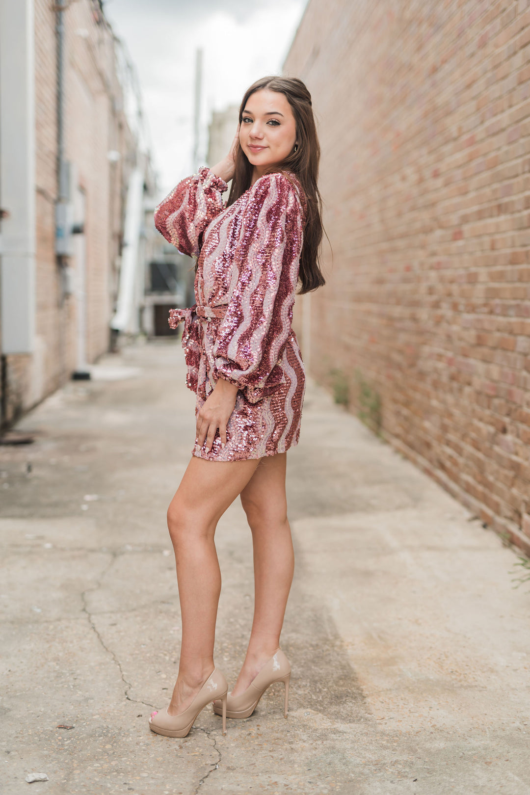 Adeline Sequin Wrap Dress Mauve-Dresses-Buddy Love-Shop with Bloom West Boutique, Women's Fashion Boutique, Located in Houma, Louisiana