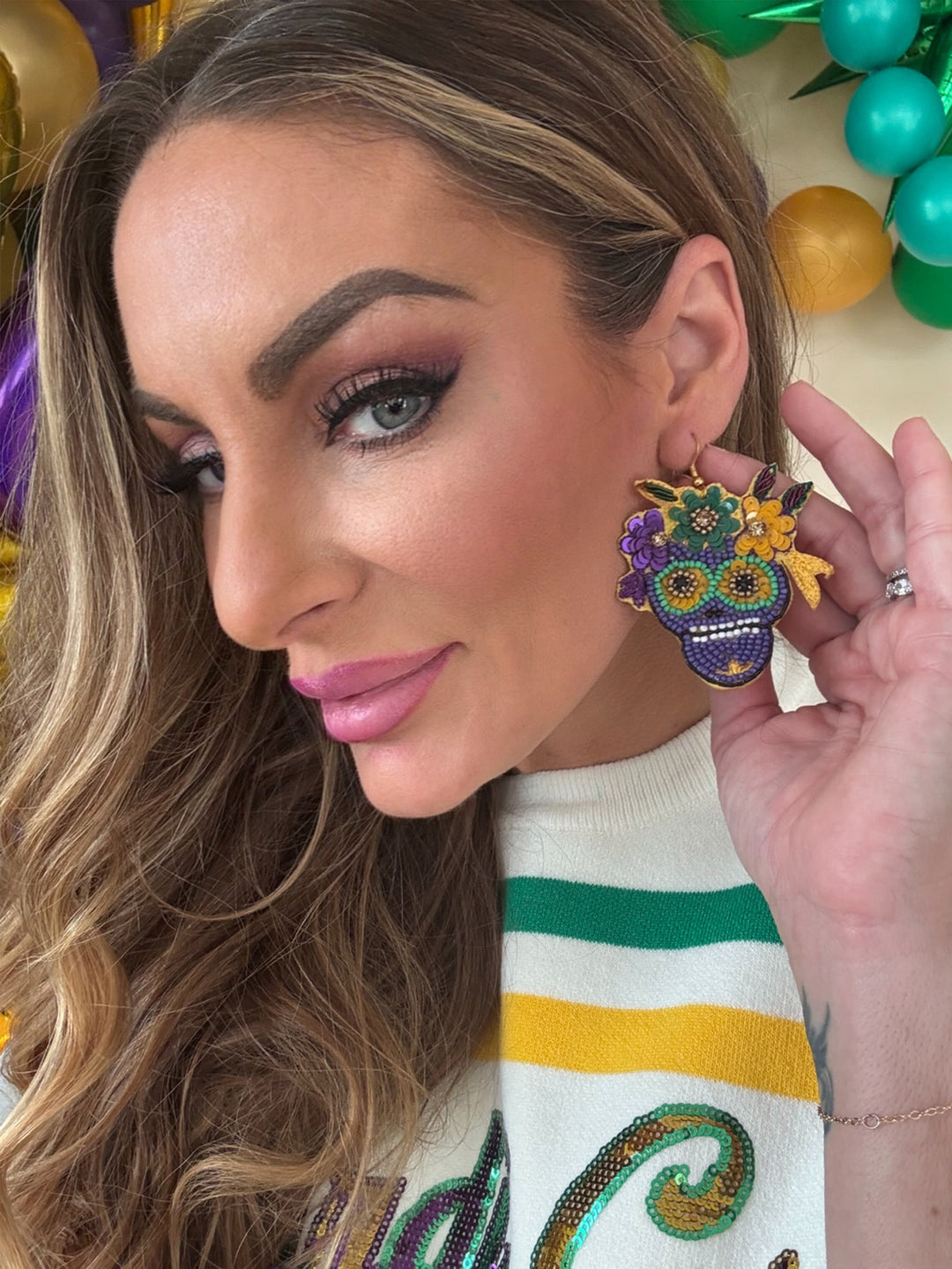 Mardi Gras Skull Earrings-Earrings-Bloom West Boutique-Shop with Bloom West Boutique, Women's Fashion Boutique, Located in Houma, Louisiana