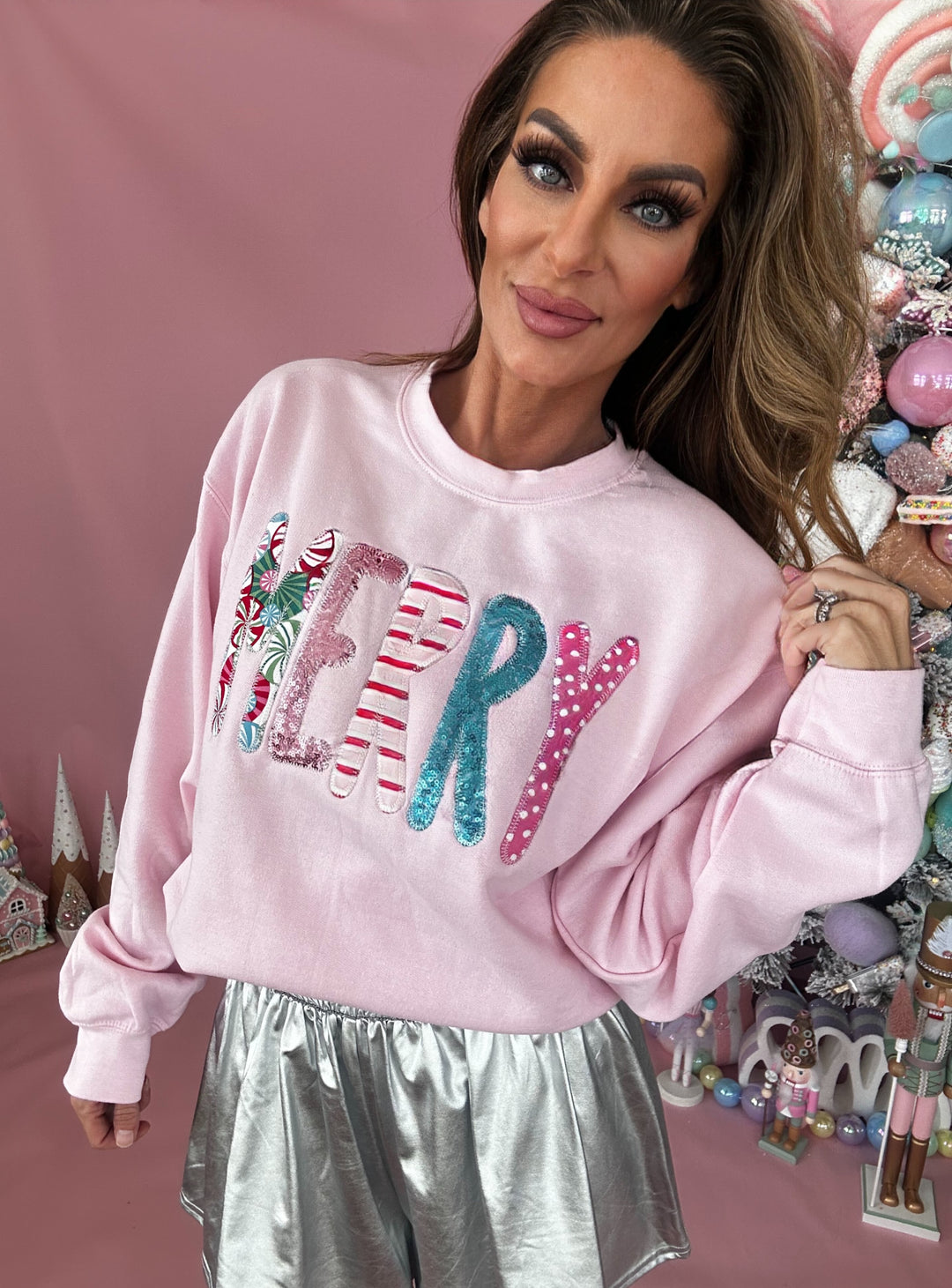 Merry Embroidery Sweatshirt-Sweaters-shop lve-Shop with Bloom West Boutique, Women's Fashion Boutique, Located in Houma, Louisiana