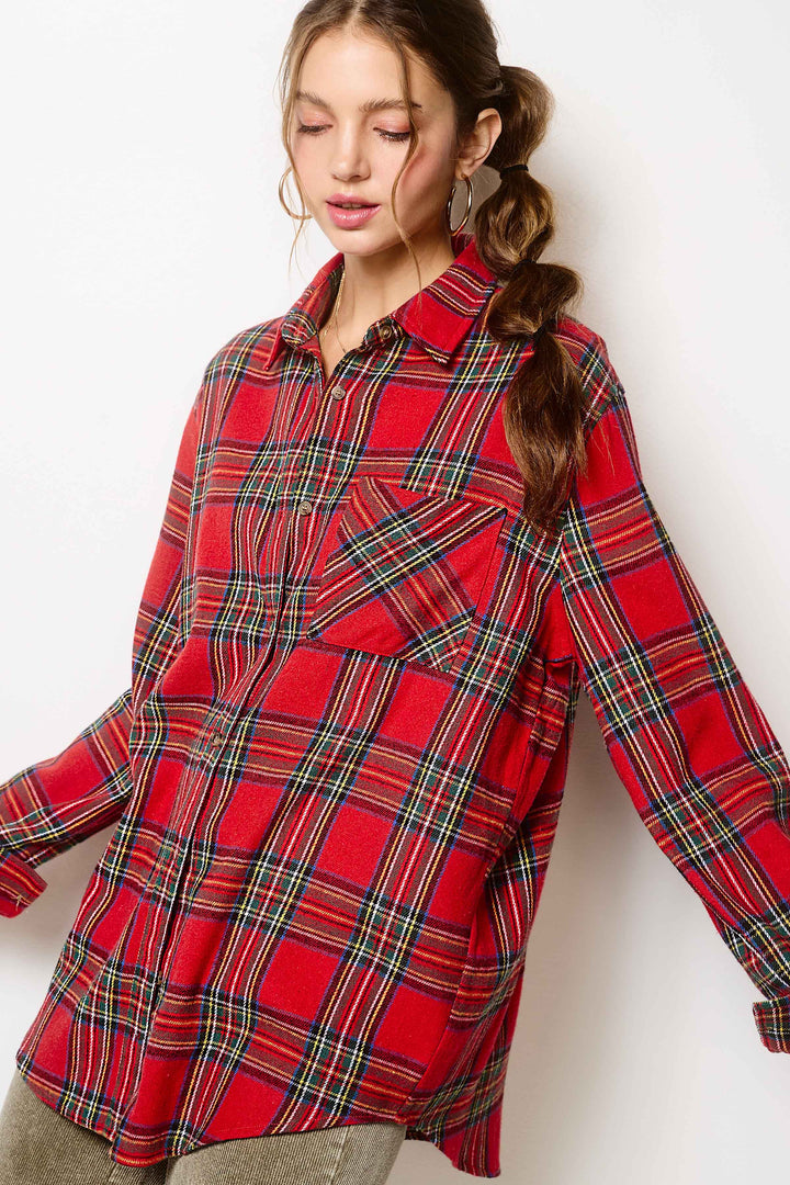 Jolly day Button Down Plaid Shirts-Tops-La Miel-Shop with Bloom West Boutique, Women's Fashion Boutique, Located in Houma, Louisiana