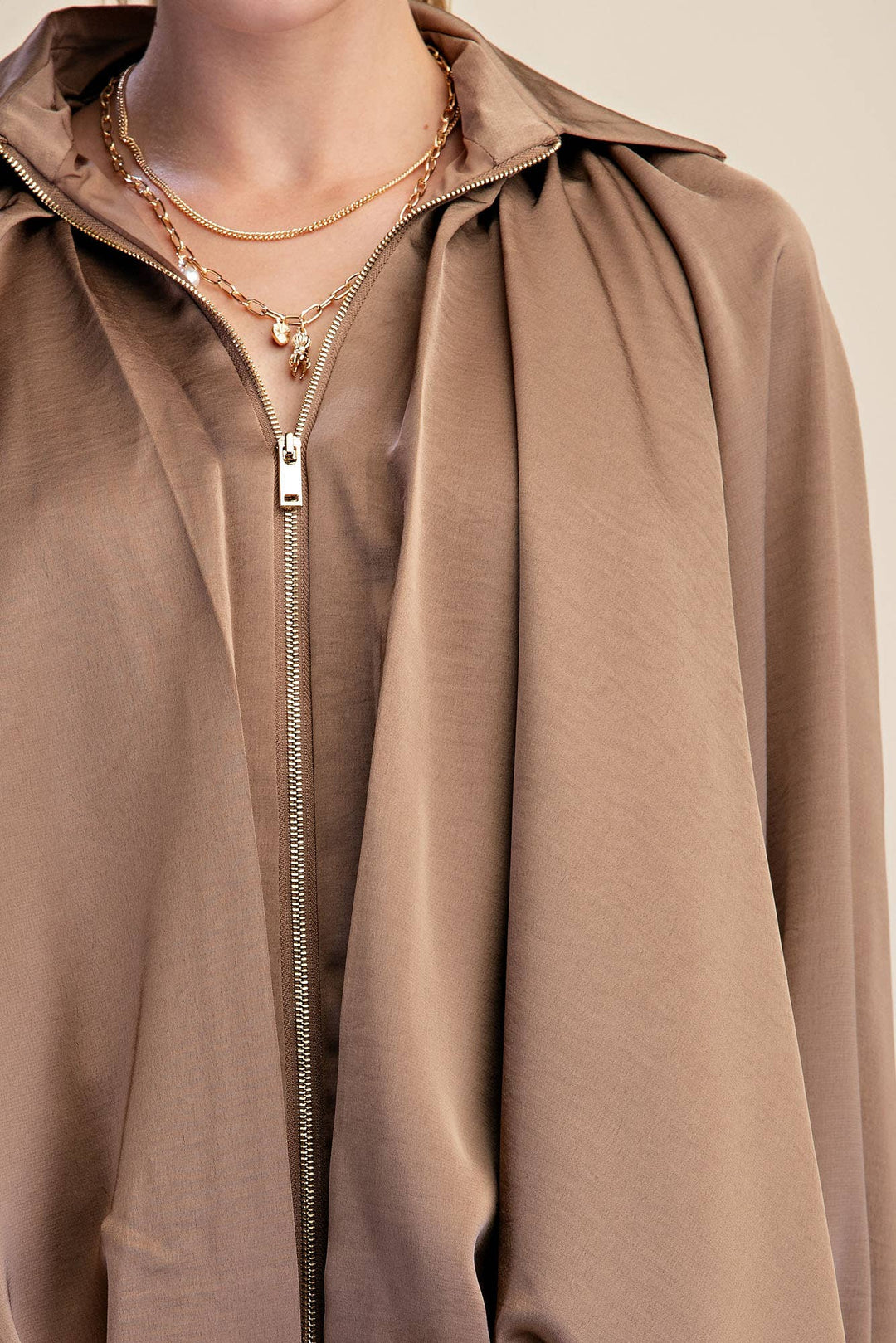 Balloon Pleated Detail Bomber Jacket-Glam-Shop with Bloom West Boutique, Women&
