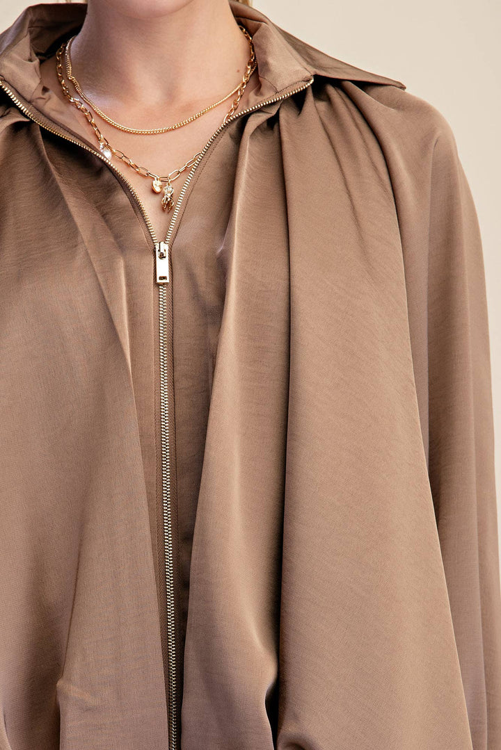 Balloon Pleated Detail Bomber Jacket-Glam-Shop with Bloom West Boutique, Women&