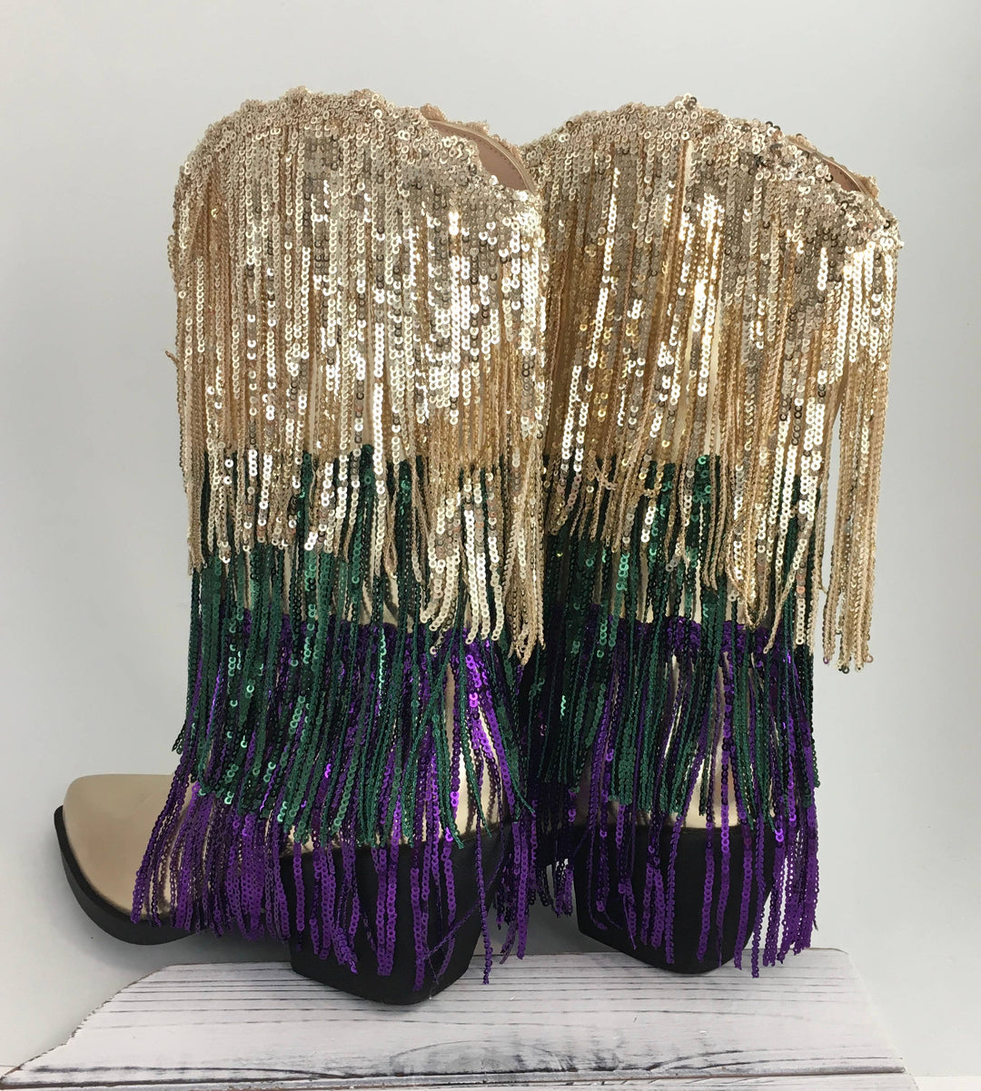 Mardi Gras sequin tassel boots-Boots-SongLily-Shop with Bloom West Boutique, Women's Fashion Boutique, Located in Houma, Louisiana