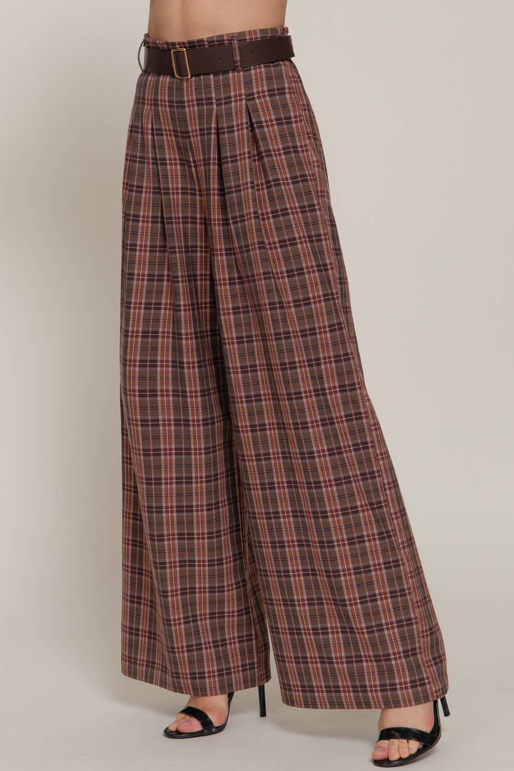 Beth Plaid Woven Wide Long Pants-Active Basic | Active USA-Shop with Bloom West Boutique, Women's Fashion Boutique, Located in Houma, Louisiana