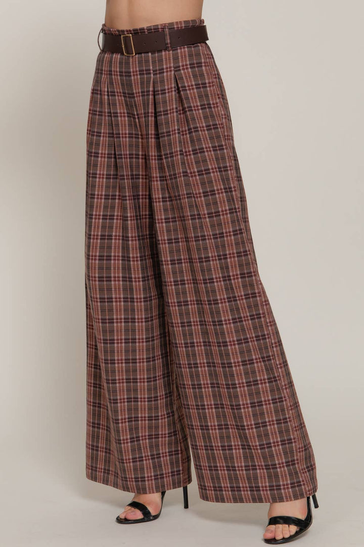 Beth Plaid Woven Wide Long Pants-Active Basic | Active USA-Shop with Bloom West Boutique, Women's Fashion Boutique, Located in Houma, Louisiana