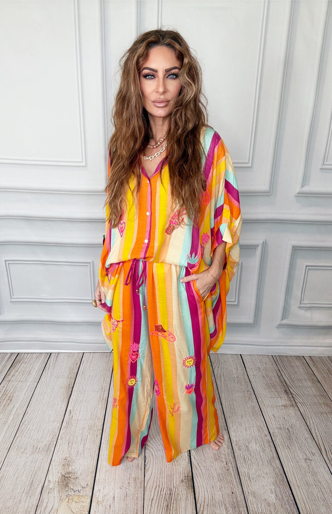 Savannah Sunshine Pants-Pants-Gold and Silver-Shop with Bloom West Boutique, Women's Fashion Boutique, Located in Houma, Louisiana