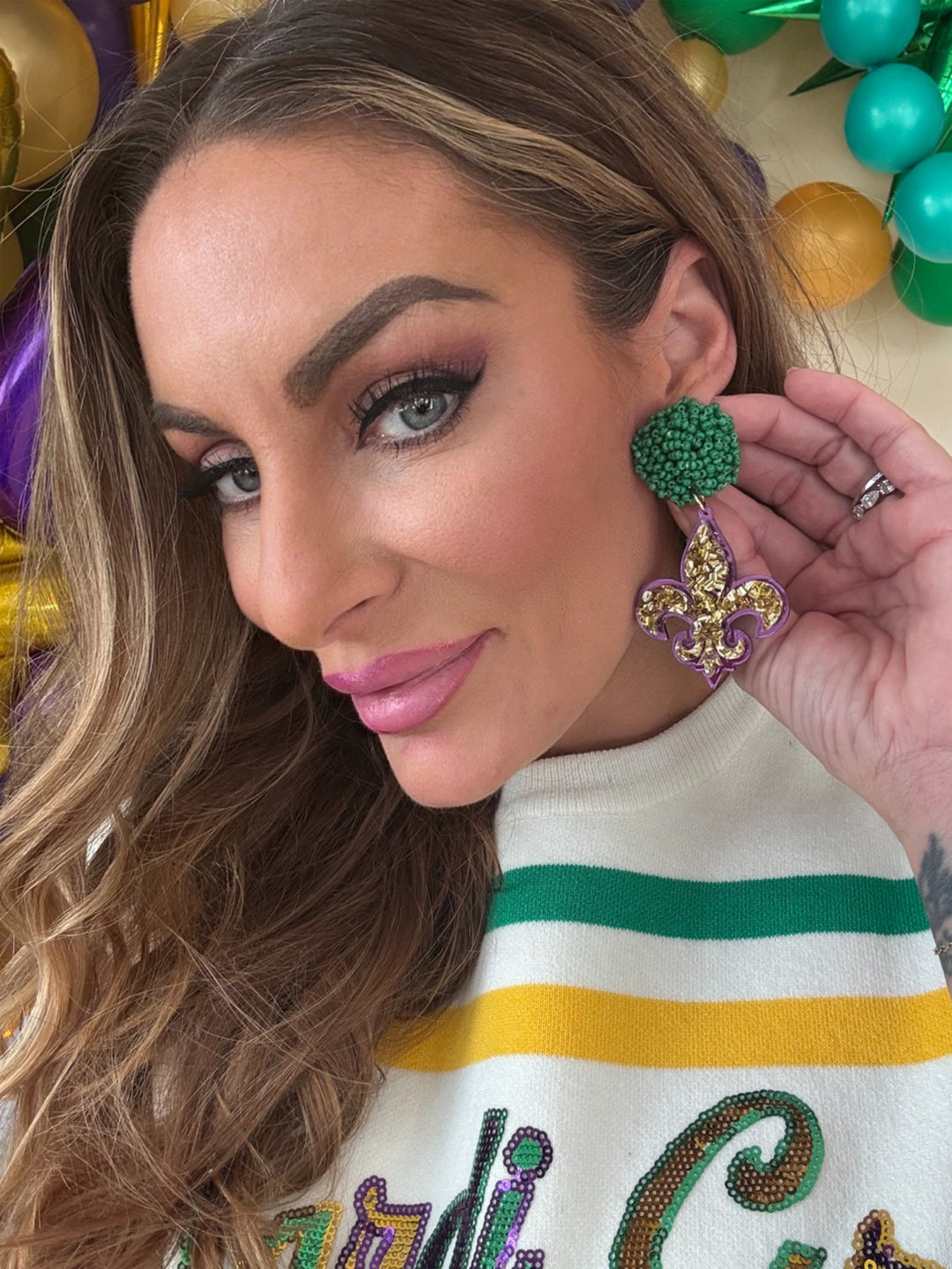 Mardi Gras Fleur de Lis earrings-Earrings-Bloom West Boutique Custom-Shop with Bloom West Boutique, Women's Fashion Boutique, Located in Houma, Louisiana