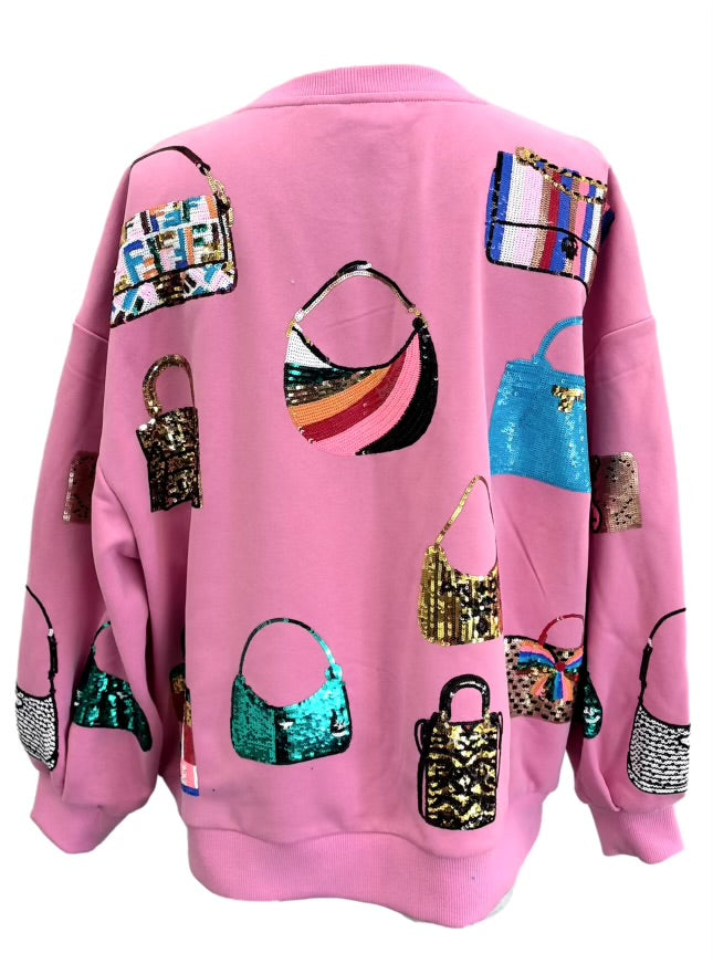 Pink Queen Of Purses Sweatshirt-Graphic Sweaters-Queen Of Sparkles-Shop with Bloom West Boutique, Women's Fashion Boutique, Located in Houma, Louisiana